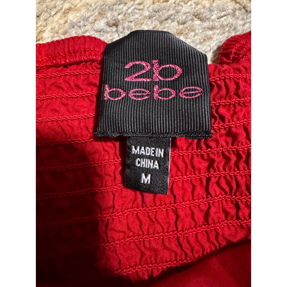 bebe Red Satin Corset Top Y2K Ruched Cami Tie Back Bustier Tank Medium - Picture 7 of 12